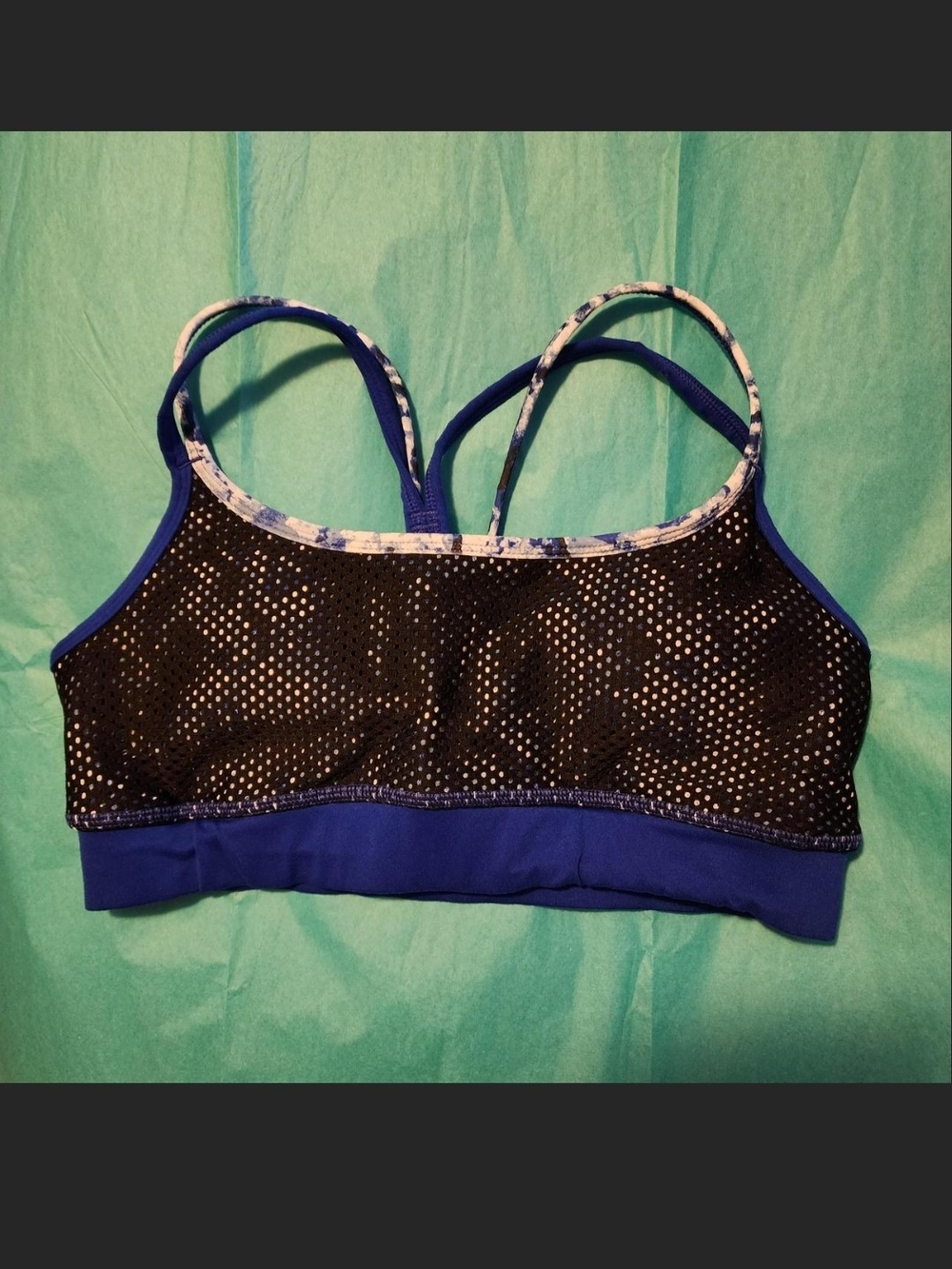 Zella Blue Mesh-Overlay Strappy Sports Bra